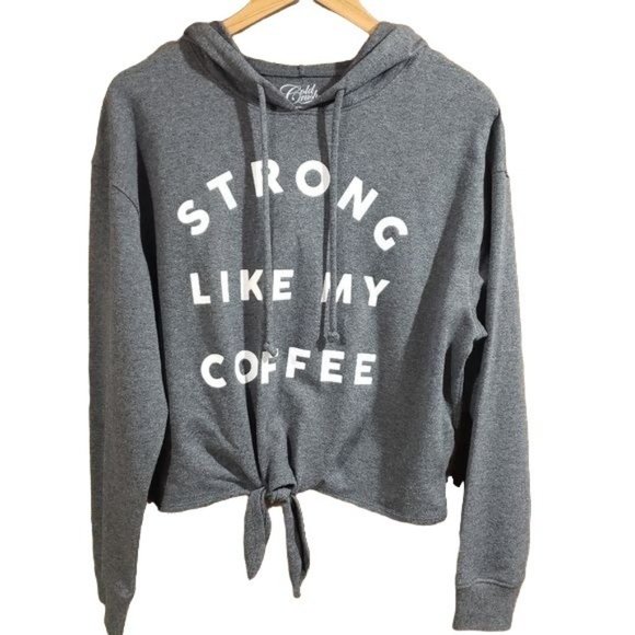 Cold Crush NWT "Strong like my coffee" graphic tie front hooded sweatshirt small - Picture 2 of 9
